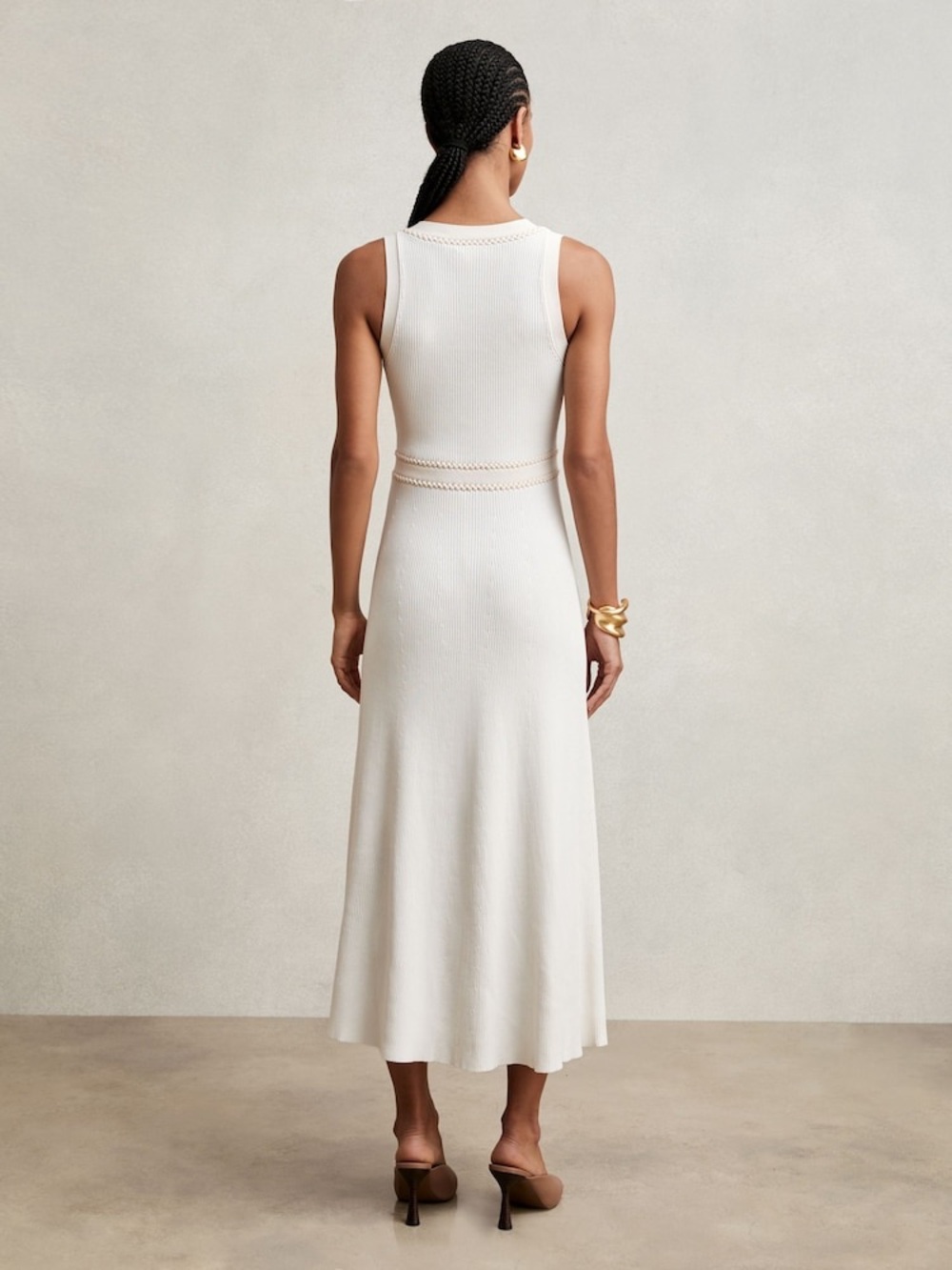 Reiss Lou Craft-Stitch Knitted Midi Dress in Ivory size S, NWT - Picture 3 of 7
